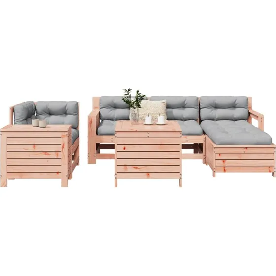 Loungesæt i massivt douglasgran, 8 dele