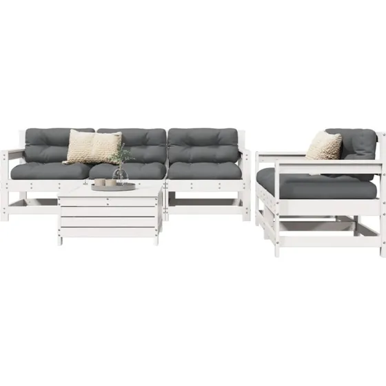 Loungesæt til haven 6 dele i massivt fyrretræ - hvid