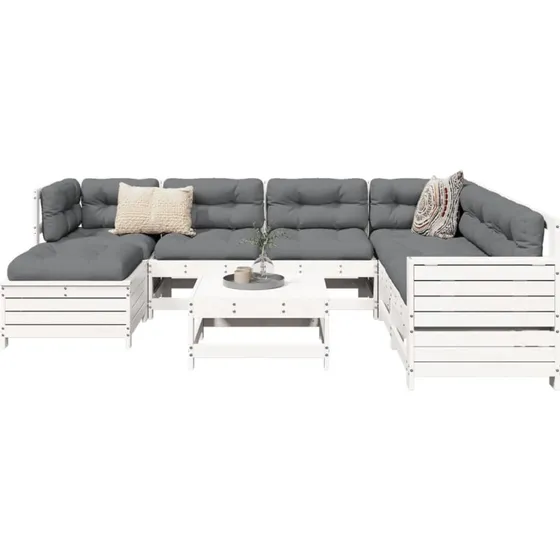 Sofasæt til haven 8 dele i massivt fyrretræ, hvid