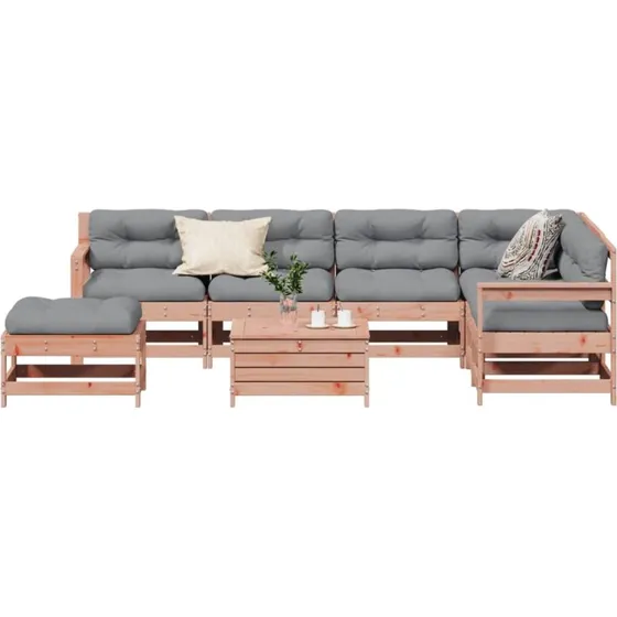 Loungesæt i massivt douglasgran 8 dele med hynder