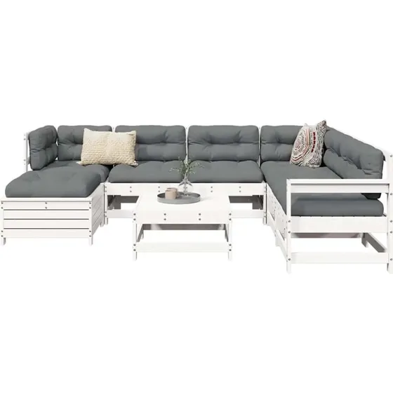 Sofasæt til haven 8 dele i massivt fyrretræ hvid