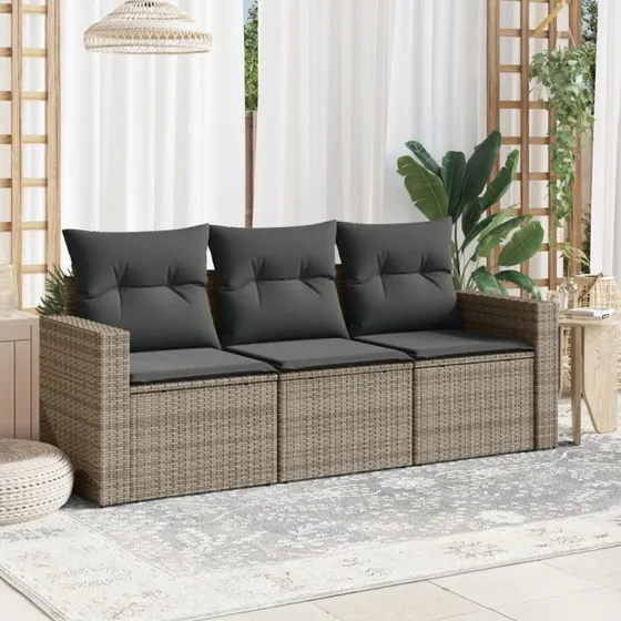 Havesofasæt 3 dele i polyrattan med hynder - grå