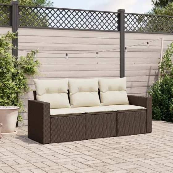 Sofasæt til haven i polyrattan 3 dele med hynder - brun