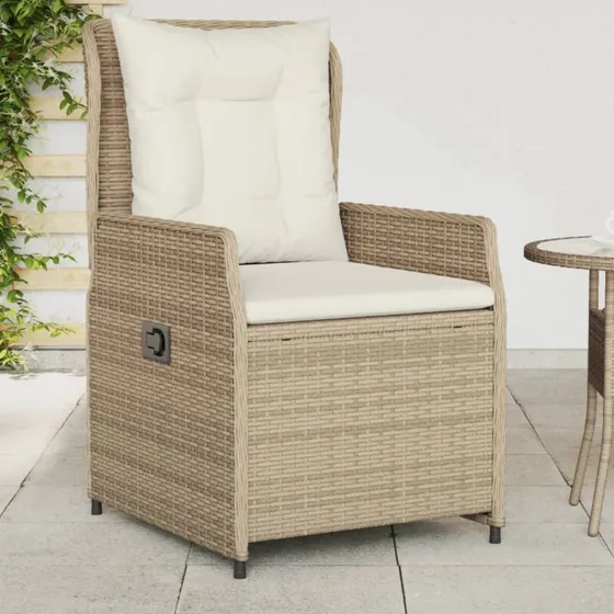 Havestole 2 stk. i beige polyrattan med justerbart rygln