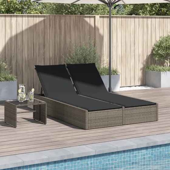 Loungesofa i polyrattan med hynder, grå