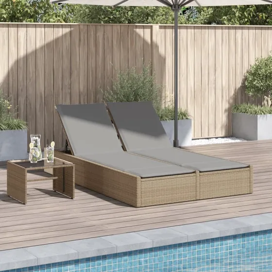 Solseng i polyrattan med hynder - beige