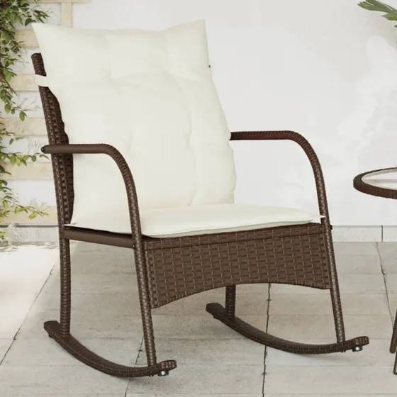 Udendørs gyngestol i polyrattan med hynder, brun