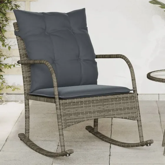 Udendørs gyngestol i polyrattan med hynder, grå