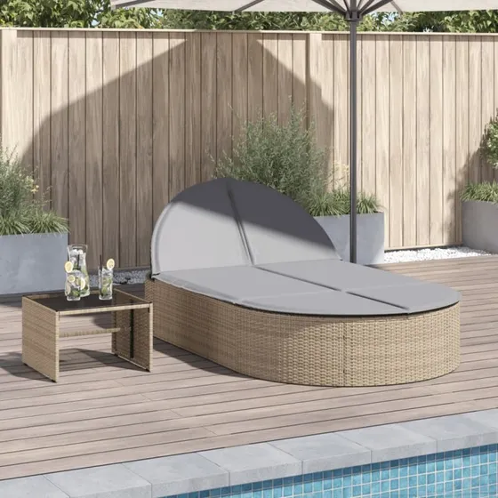 Solseng i polyrattan med hynder - beige