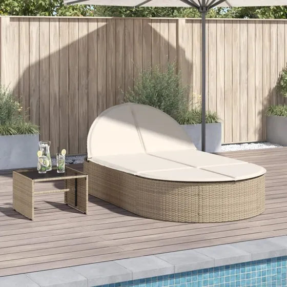 Solseng i polyrattan med hynder – beige
