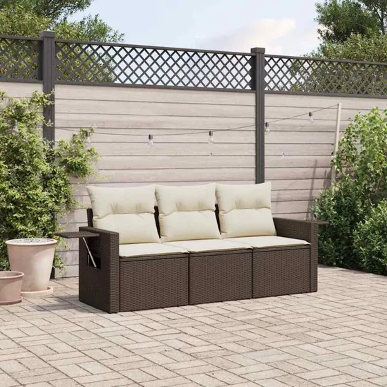 Havesofasæt 3 dele i polyrattan med hynder – Brun