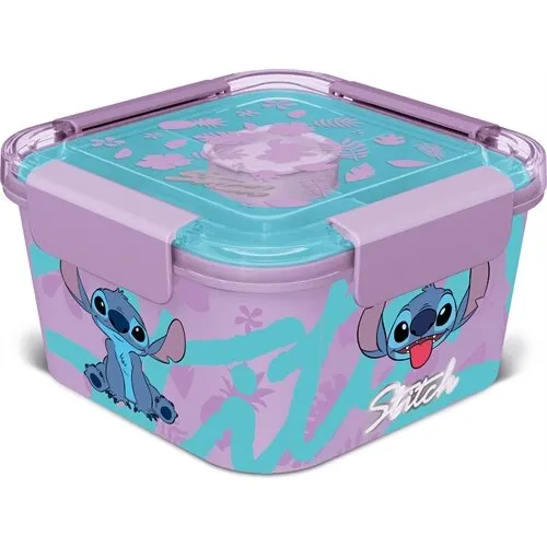 Stitch madkasse 6 rum til børn - blå/lyserød, 17×17×9,5 cm