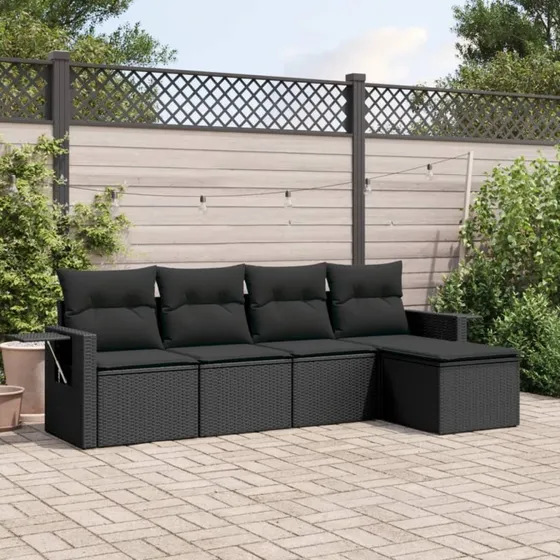 5-dele havesofasæt i polyrattan m. hynder - sort