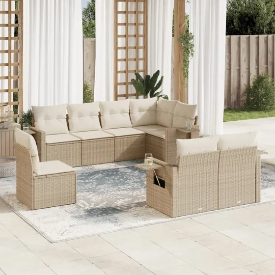 Havesofasæt 8 dele i polyrattan med hynder – beige
