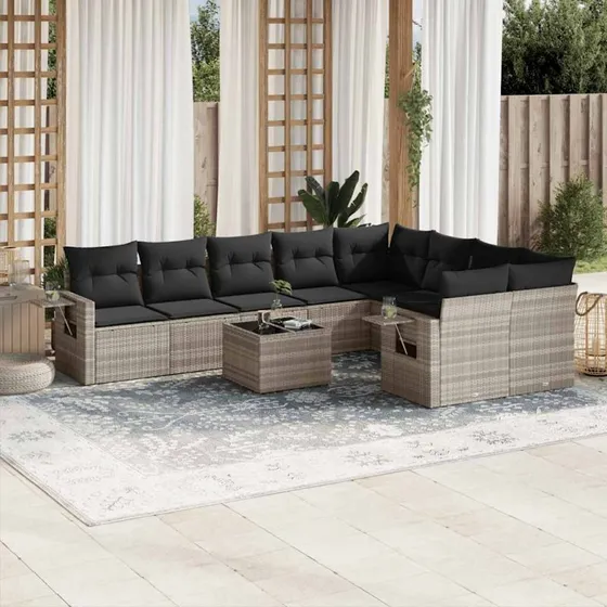 Sofasæt til haven 10 dele i lysegrå polyrattan med hynder