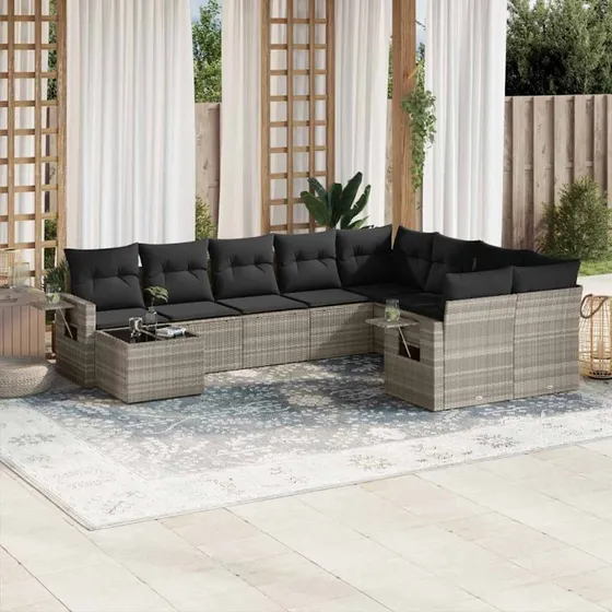 Sofasæt til haven 10 dele i lysegrå polyrattan