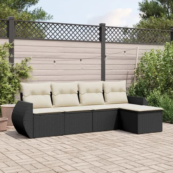 Polyrattan sofasæt til haven 5 dele med hynder, sort