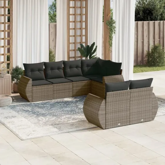 Havesofasæt 7 dele i polyrattan, grå med hynder