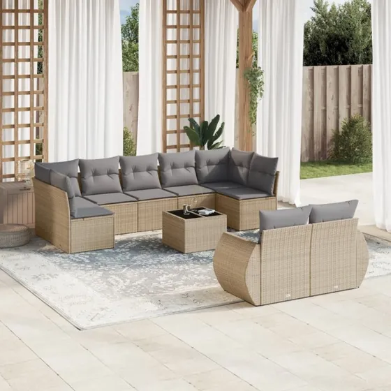 Havesofasæt 10 dele i polyrattan beige