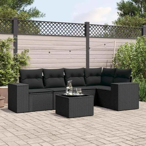Sofasæt til haven 6 dele i polyrattan - sort