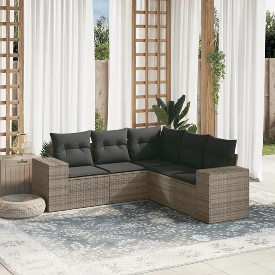 Sofasæt 5 dele med hynder i grå polyrattan