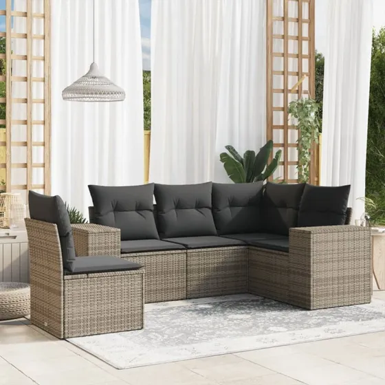 Havesofasæt 5 dele med hynder i grå polyrattan
