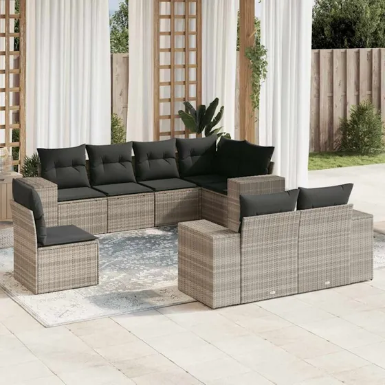 Havesofasæt 8 dele i polyrattan - lysegrå