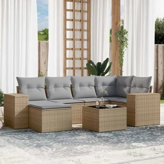 Havesofasæt 7 dele i polyrattan - beige