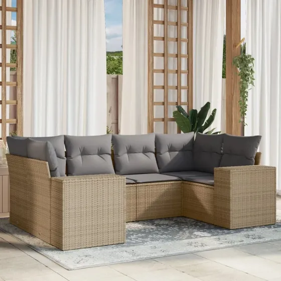 Havesofasæt 6 dele i polyrattan med hynder - Beige