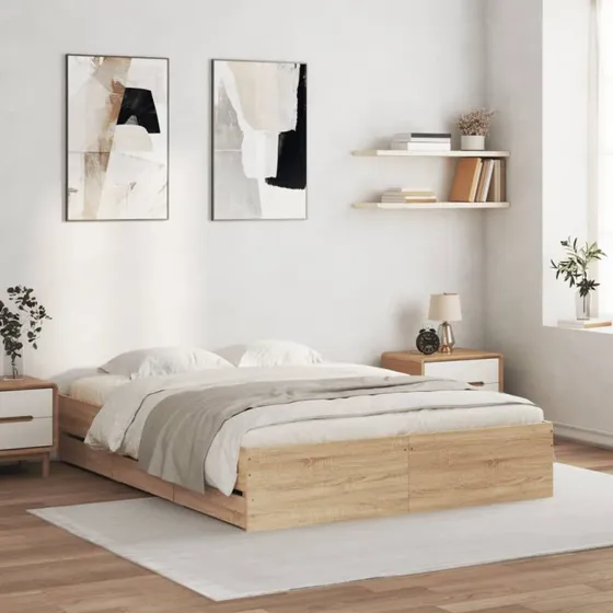 Sengeramme med skuffer 140x190 cm – Sonoma eg