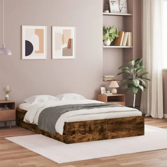 Sengeramme med skuffer 135x190 cm - Røget eg