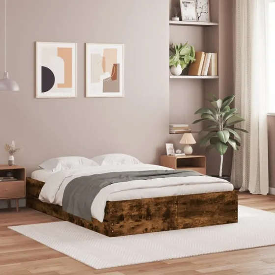 Sengeramme med skuffer 120x190 cm - røget eg