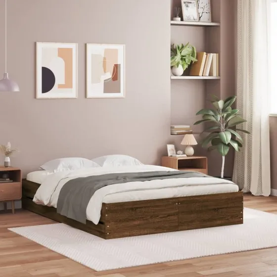 Sengeramme med skuffer 120x190 cm - brun egetræ