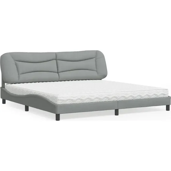 Seng med madras Hvar 200x200 cm – Lysegrå stof