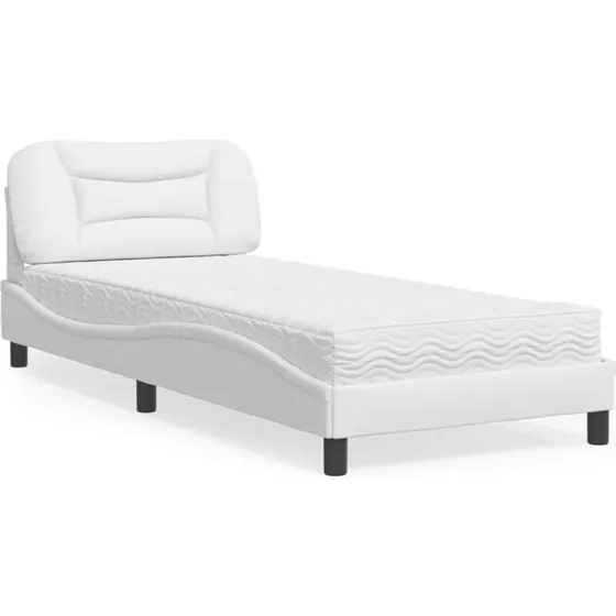 Hvar seng med madras 80x200 cm – hvidt kunstlæder