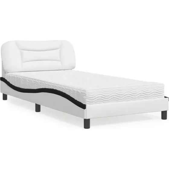 Seng med madras Hvar 100x200 cm – kunstlæder hvid/sort