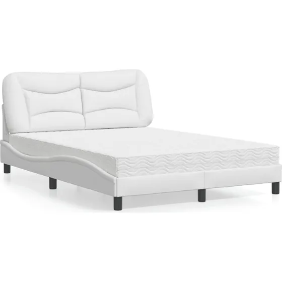 Seng med madras Hvar 140x190 cm i hvidt kunstlæder