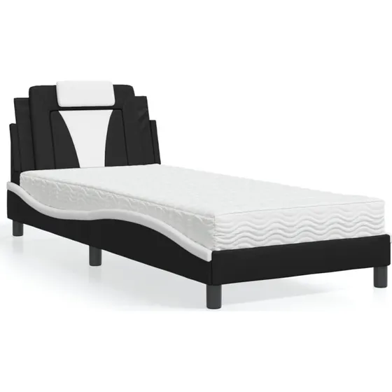 Seng Viana 90x200 med madras - kunstlæder sort/hvid
