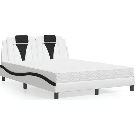 Seng Viana 140x190 med madras – kunstlæder hvid/sort