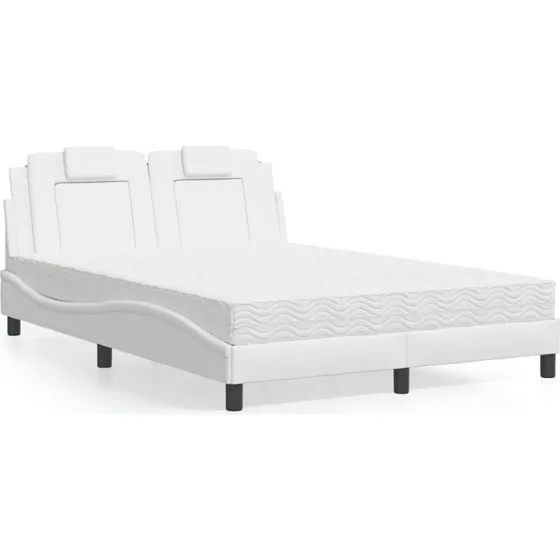 Seng Viana 140x200 cm med madras - hvid kunstlæder