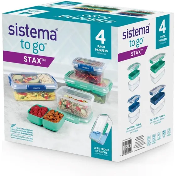 Sistema Stax To Go 4-pak madkasser 2,2 L - Minty Teal/Ocean Blue