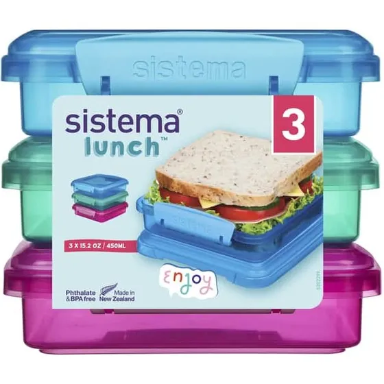 Sistema Sandwich 3-pak 450 ml – blå, grøn, pink