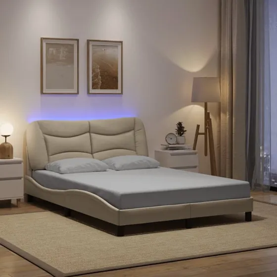 Sengeramme Hvar 140x200 cm med LED i creme stof
