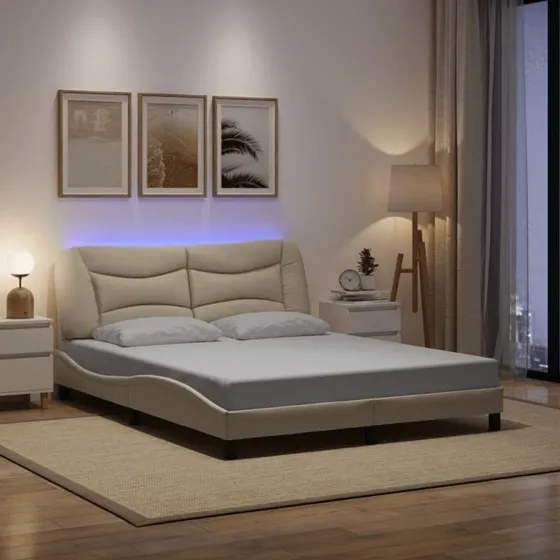 Sengeramme Hvar 160x200 med LED - creme stof