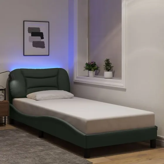 Hvar sengeramme 90x200 med LED, mørkegrå stof