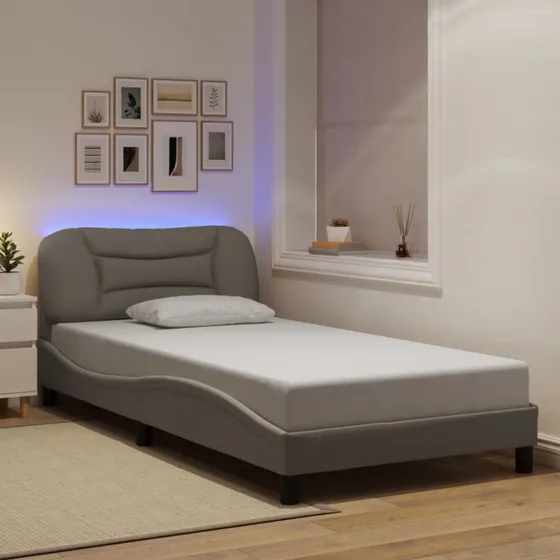 Sengeramme Hvar 100x200 cm med LED – stof gråbrun