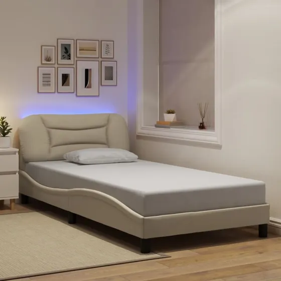 Sengeramme Hvar 100x200 cm med LED - creme stof