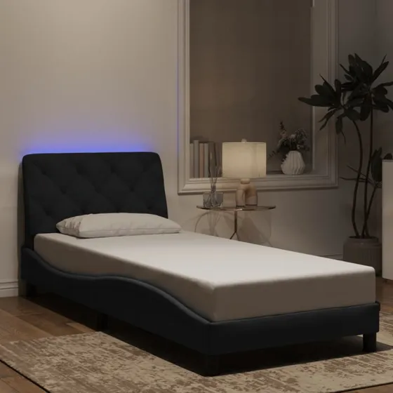 Sengeramme 90x190 cm i sort velour med LED