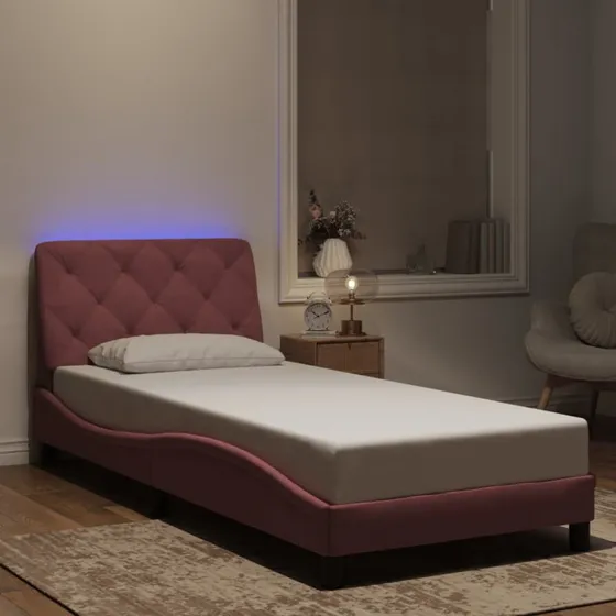 Sengeramme 90x190 cm velour med LED – pink