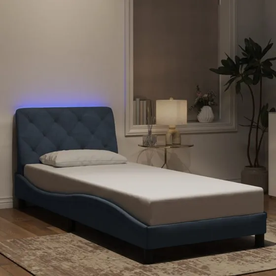 Sengeramme 90x200 cm i mørkegrå velour med LED
